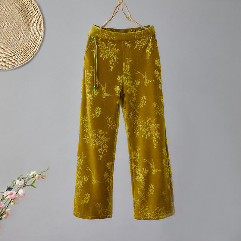 Buddha Stonesレディース ジャカード ハイウエストデザイン ワイドレッグ コットンフリース裏地 ポケット付きパンツ - ゴールデンロッド - US8-10，UK/AU12-14，EU40-42 (2XL) - image 1