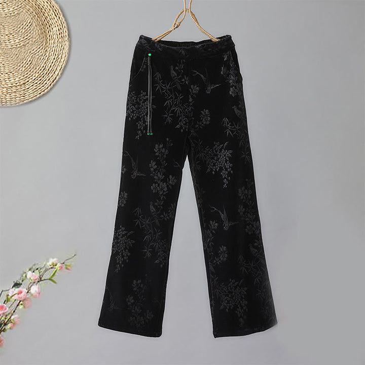 Buddha Stonesレディース ジャカード ハイウエストデザイン ワイドレッグ コットンフリース裏地 ポケット付きパンツ - 黒 - US8-10，UK/AU12-14，EU40-42 (2XL) - image 8