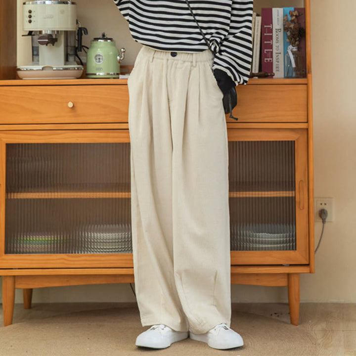 Buddha Stonesレディース ハイウエスト ジッパーデザイン ワイドレッグ コットンコーデュロイパンツ ポケット付き - image 22