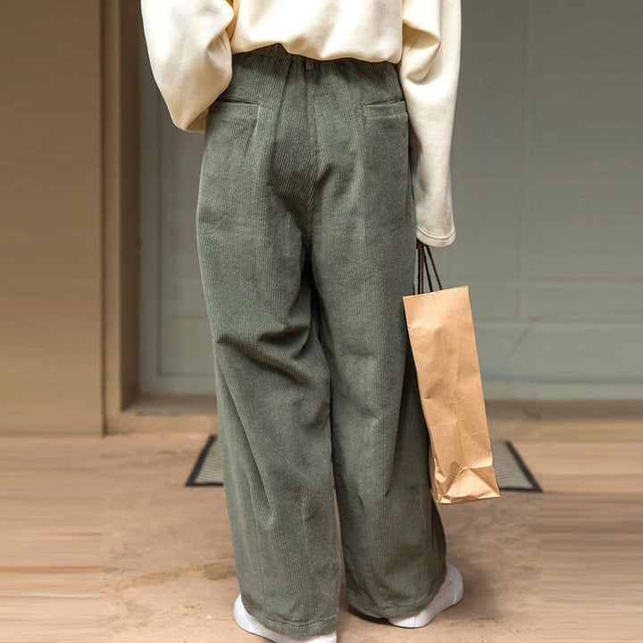Buddha Stonesレディース ハイウエスト ジッパーデザイン ワイドレッグ コットンコーデュロイパンツ ポケット付き - image 10