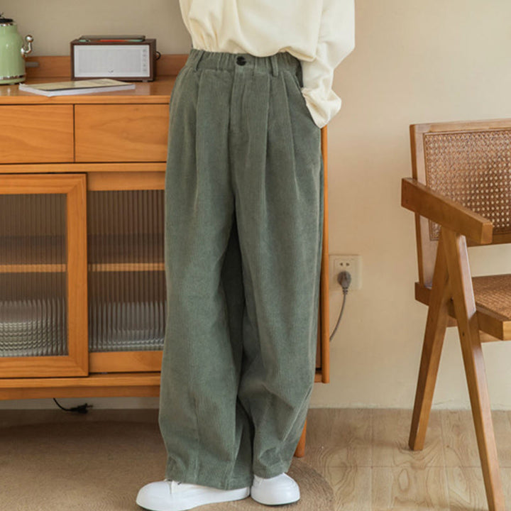 Buddha Stonesレディース ハイウエスト ジッパーデザイン ワイドレッグ コットンコーデュロイパンツ ポケット付き - image 3