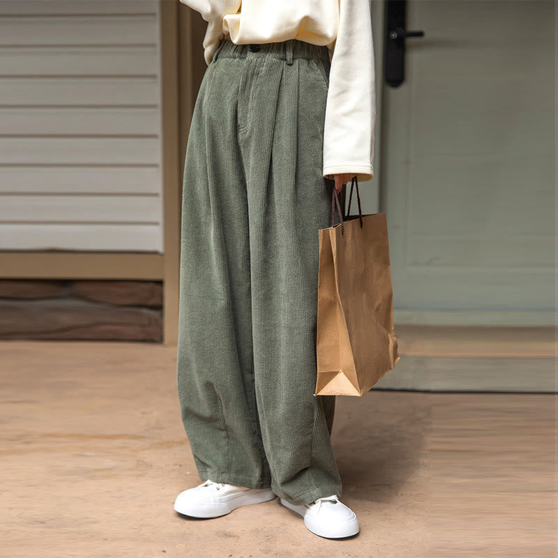 Buddha Stonesレディース ハイウエスト ジッパーデザイン ワイドレッグ コットンコーデュロイパンツ ポケット付き - image 9