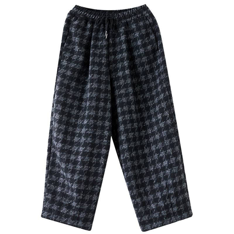 Buddha Stonesレディース 冬用 ブラック グレー チェック柄 コットン フリース 裏地 ポケット付きパンツ - image 11