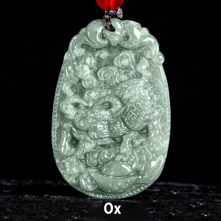 Buddha Stones中国の十二支 翡翠 午年 幸運 ロープ ネックレス ペンダント - 牛 - image 12