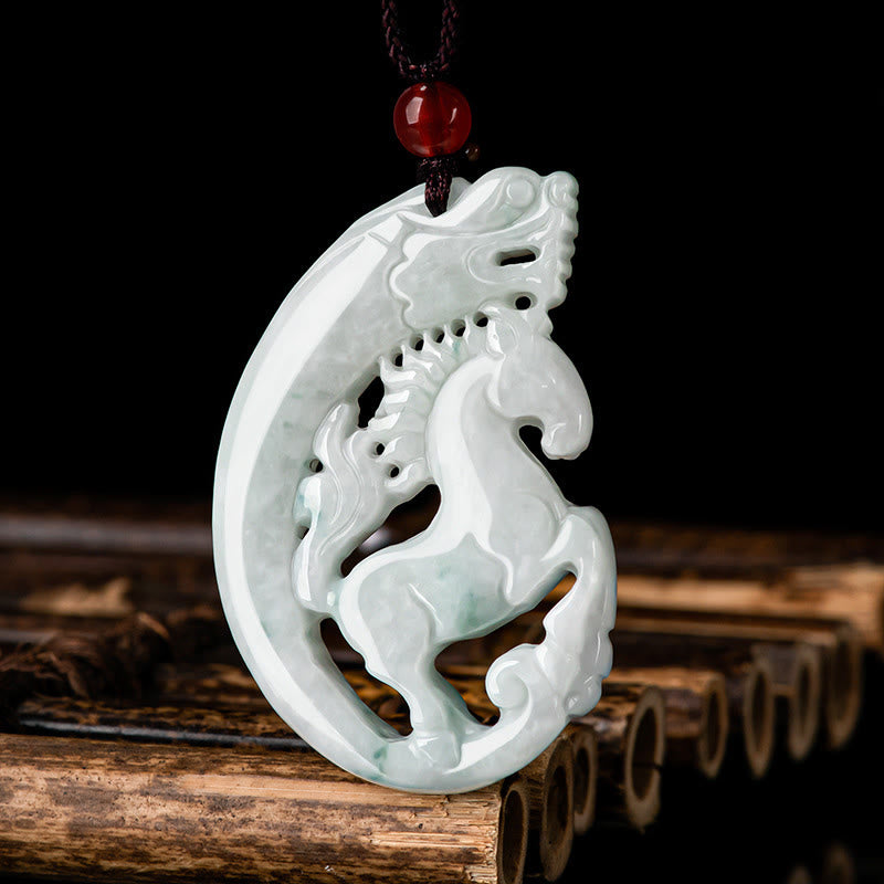 Buddha Stones午年 龍 翡翠豊かさロープ ネックレス ペンダント - image 1