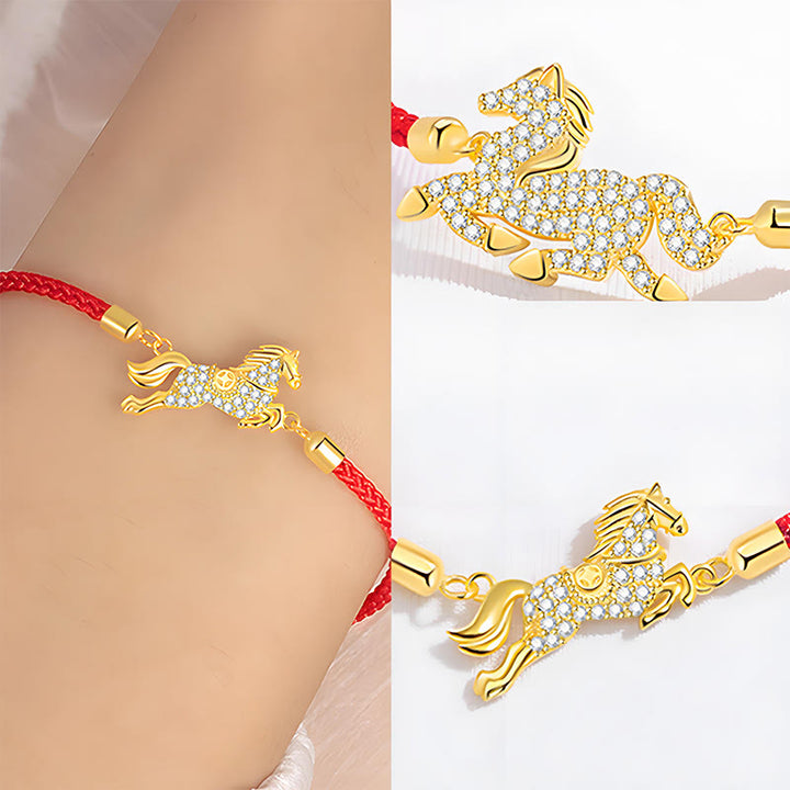 Buddha Stones925スターリングシルバーメッキ 18Kゴールド赤紐馬年強さブレスレット - image 4