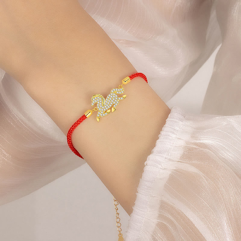 Buddha Stones925スターリングシルバーメッキ 18Kゴールド赤紐馬年強さブレスレット - image 3