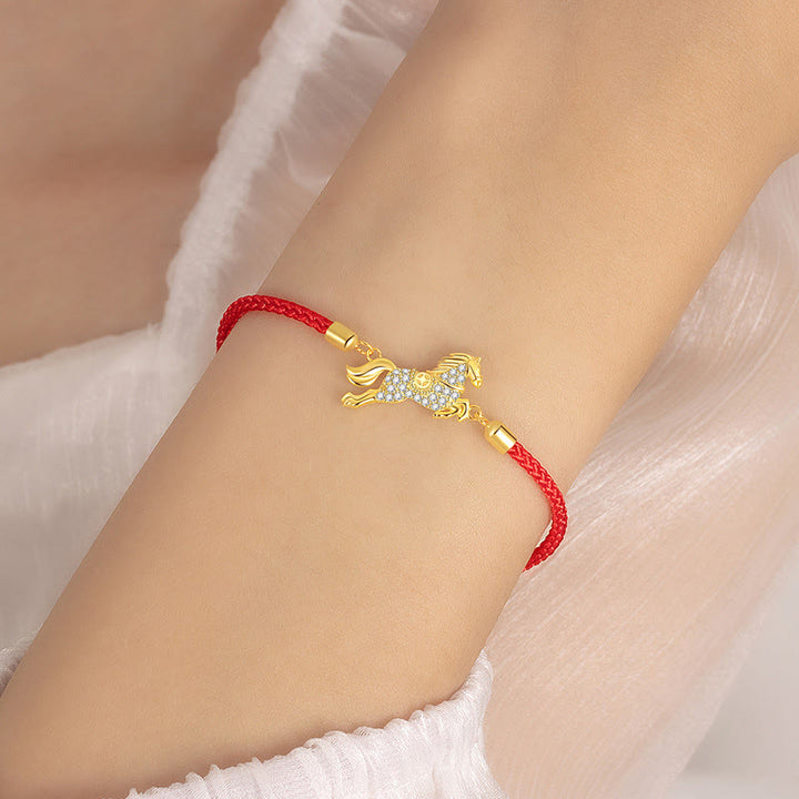 Buddha Stones925スターリングシルバー ゴールデン 中国十二支 馬年赤紐幸運ブレスレット - image 4