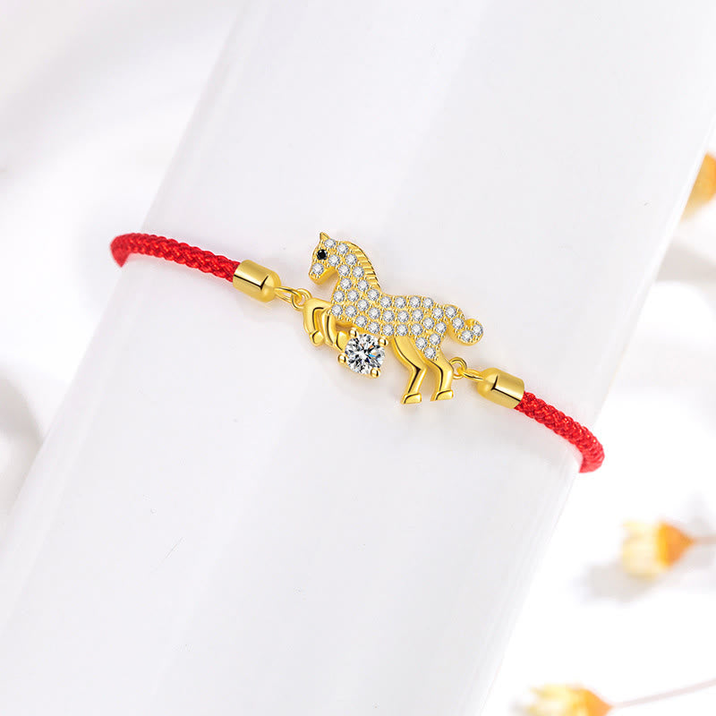 Buddha Stones925スターリングシルバー 黄金の午年赤紐幸運の調節可能ブレスレット - image 2