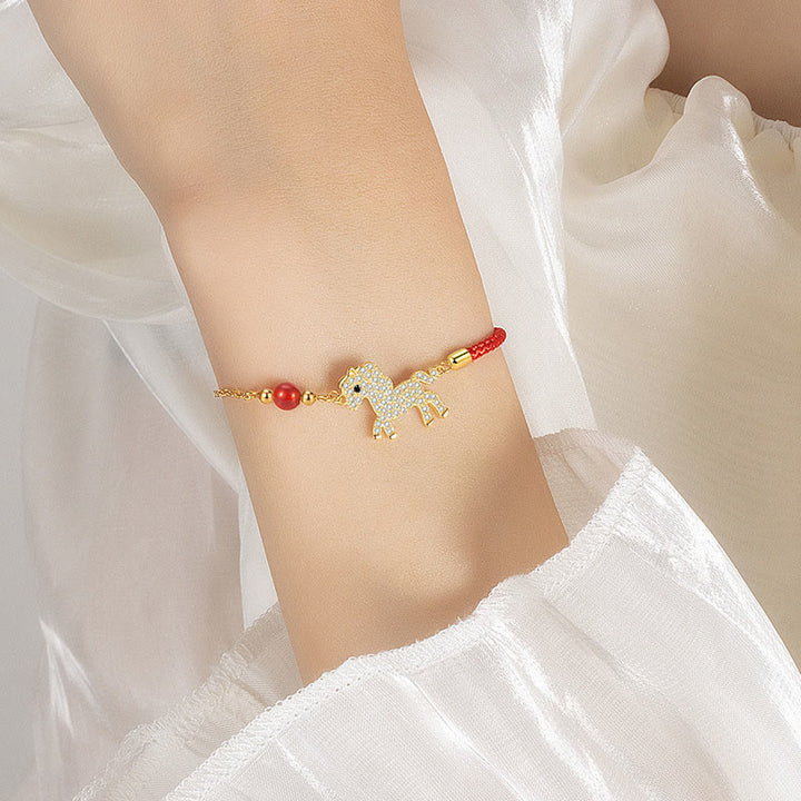 Buddha Stones925スターリングシルバーメッキ 18Kゴールド 馬年赤紐強さブレスレット - image 5