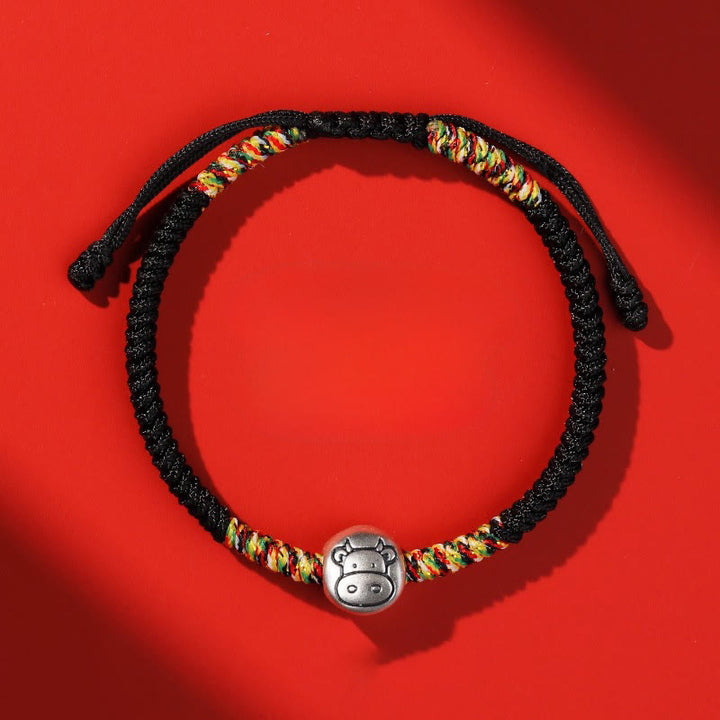 Buddha Stones999スターリングシルバー 中国十二支 馬年赤紐強さ 編み込みブレスレット - 牛の黒紐 - image 32