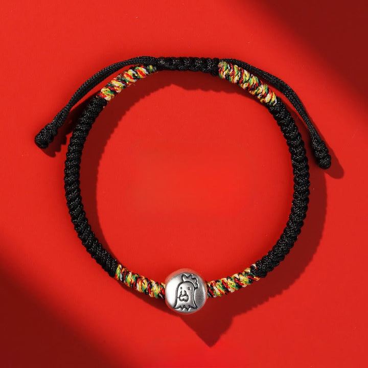 Buddha Stones999スターリングシルバー 中国十二支 馬年赤紐強さ 編み込みブレスレット - 雄鶏の黒い紐 - image 40