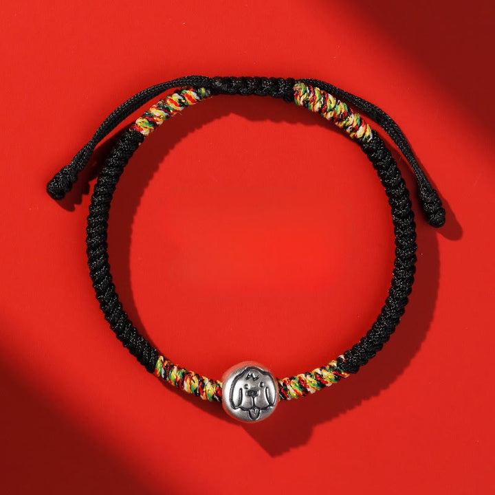 Buddha Stones999スターリングシルバー 中国十二支 馬年赤紐強さ 編み込みブレスレット - 犬の黒い紐 - image 41