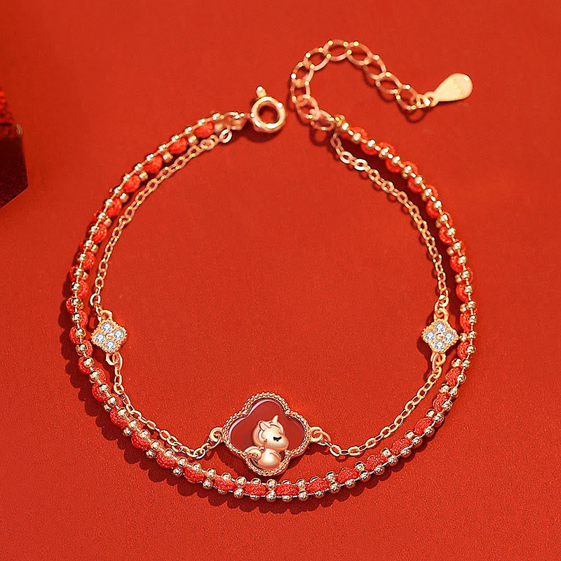 Buddha Stones 925スターリングシルバー 馬 四つ葉のクローバー 赤瑪瑙 和田翡翠 自信のブレスレット - image 2