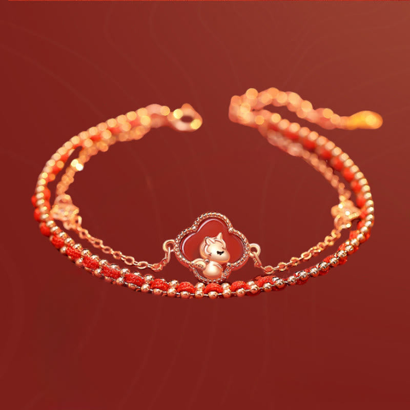 Buddha Stones925スターリングシルバー 馬年 赤瑪瑙 和田翡翠 自信のブレスレット - image 1