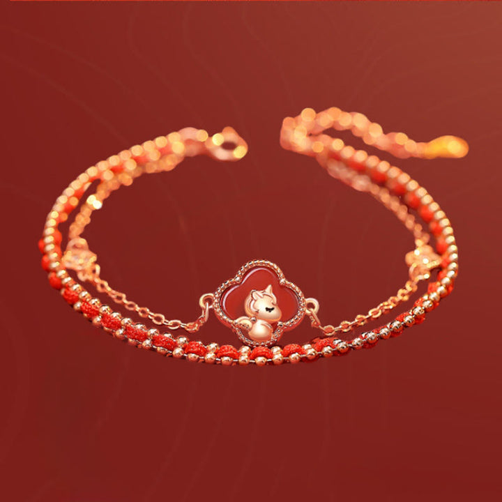 Buddha Stones925スターリングシルバー 馬年 赤瑪瑙 和田翡翠 自信のブレスレット - image 1