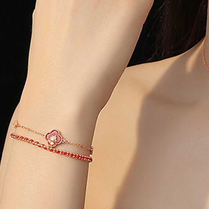 Buddha Stones 925スターリングシルバー 馬 四つ葉のクローバー 赤瑪瑙 和田翡翠 自信のブレスレット - image 4