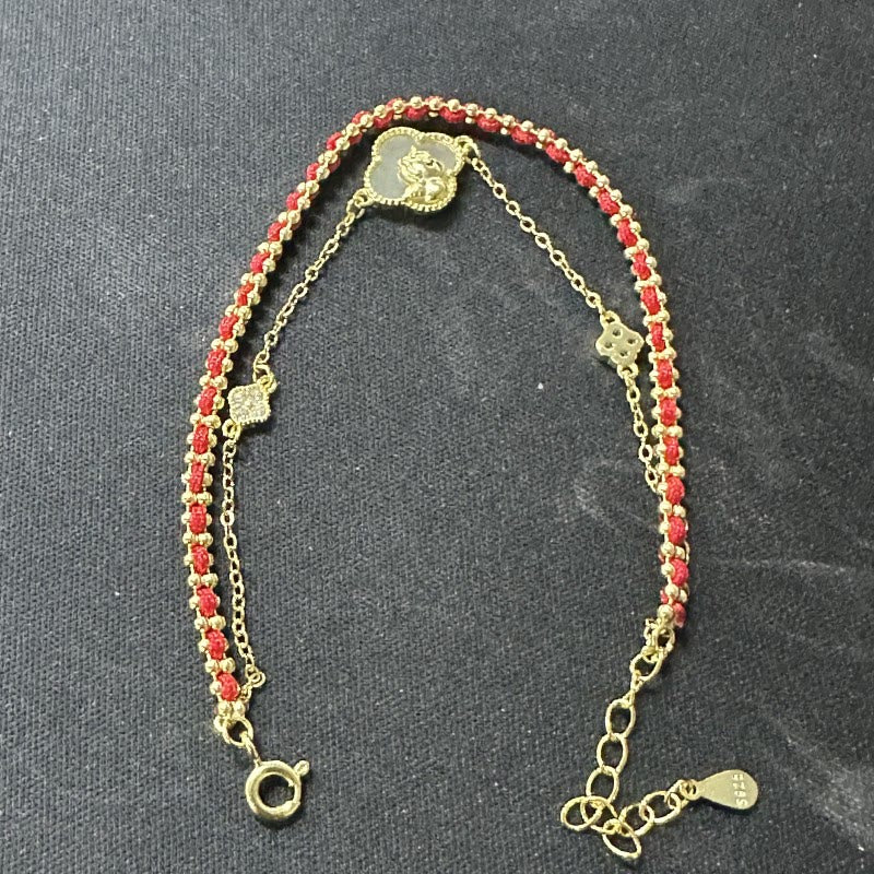 Buddha Stones 925スターリングシルバー 馬 四つ葉のクローバー 赤瑪瑙 和田翡翠 自信のブレスレット - 和田玉（手首周り：14～18cm） - image 8