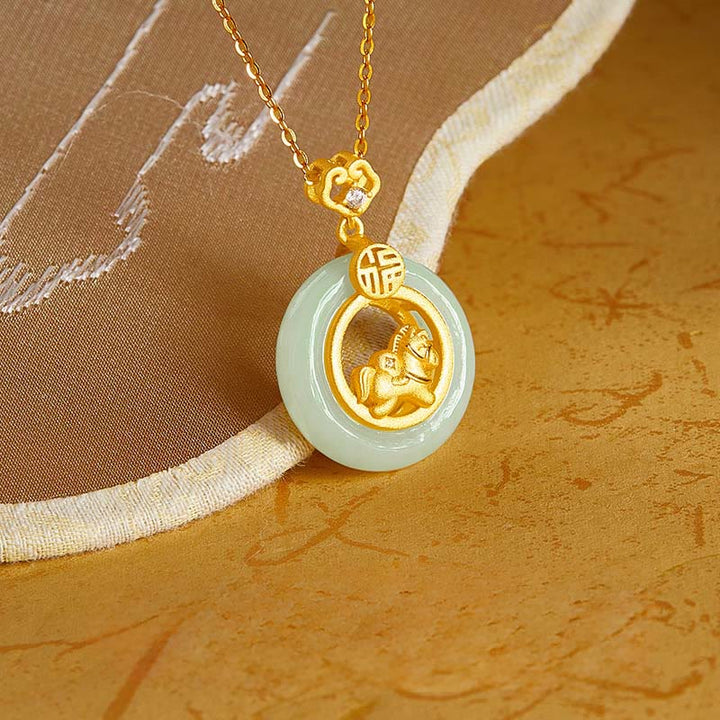 Buddha Stones925 スターリングシルバー 馬 和田翡翠平和のお守りチャーム福の字 幸運のネックレスペンダント - image 2
