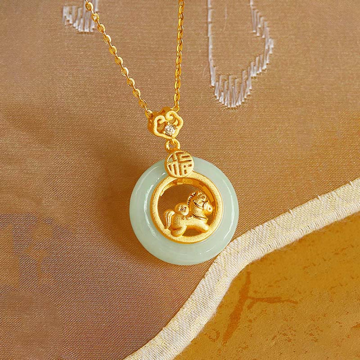 Buddha Stones925 スターリングシルバー 馬 和田翡翠平和のお守りチャーム福の字 幸運のネックレスペンダント - image 3