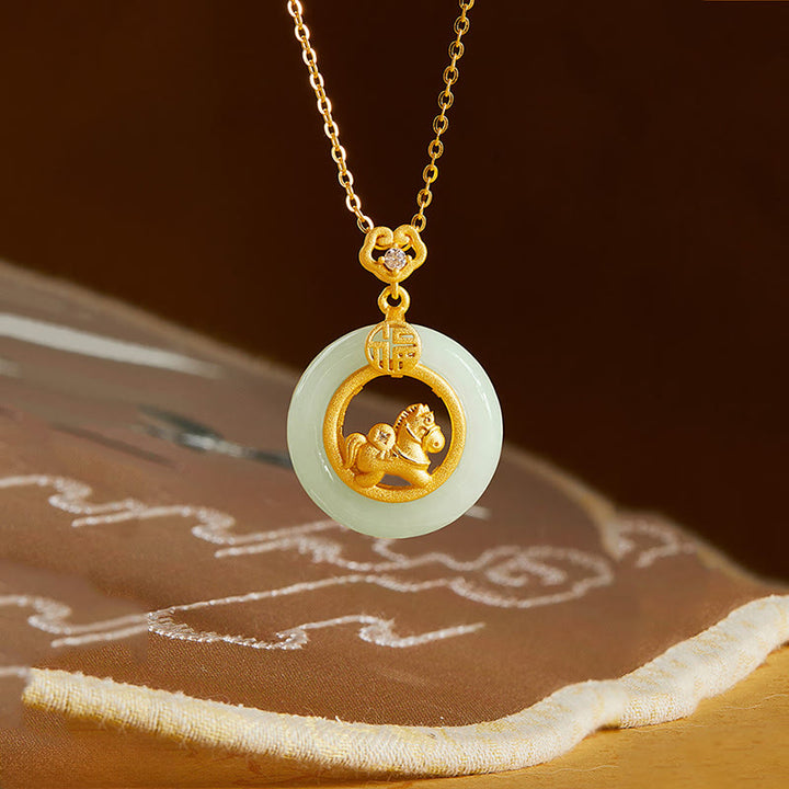 Buddha Stones925 スターリングシルバー 馬 和田翡翠平和のお守りチャーム福の字 幸運のネックレスペンダント - image 1