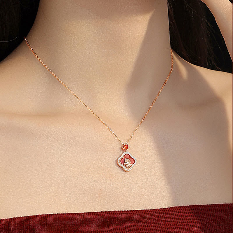 Buddha Stones 925スターリングシルバー 馬チャーム 四つ葉のクローバー レッドアゲート カームネックレスペンダント - image 5