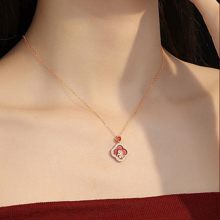 Buddha Stones 925スターリングシルバー 馬チャーム 四つ葉のクローバー レッドアゲート カームネックレスペンダント - image 5