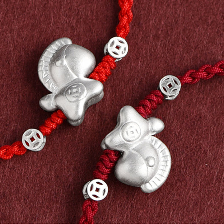 Buddha Stones馬年 999 スターリングシルバー 銅貨 幸運のロープ 編み込みブレスレット アンクレット - image 2