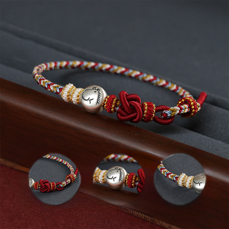 Buddha Stones馬年 999 スターリングシルバー 敦煌カラーストリング 編み込み幸運ブレスレット - image 3