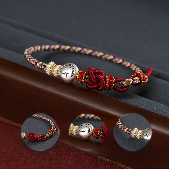 Buddha Stones馬年 999 スターリングシルバー 敦煌カラーストリング 編み込み幸運ブレスレット - image 3