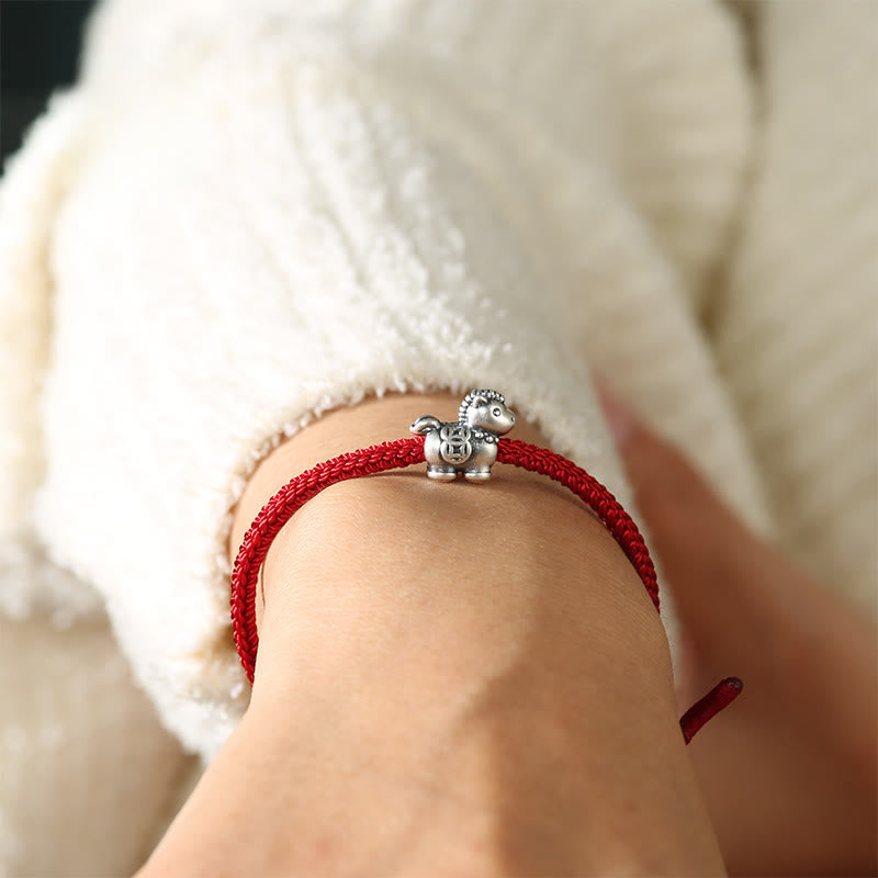 Buddha Stones馬年 999 スターリングシルバー赤紐銅貨 編み込み幸運ブレスレット - image 4