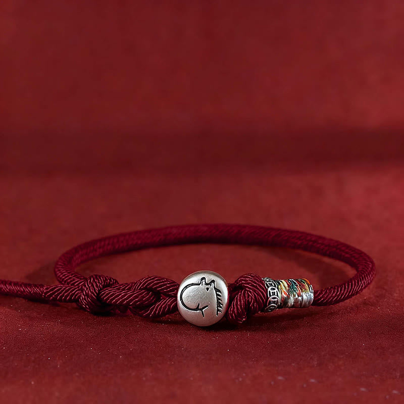 Buddha Stones馬年 999 スターリングシルバー 銅貨 ロープ編み守護ブレスレット - ダークレッド - 18～20cm - image 9