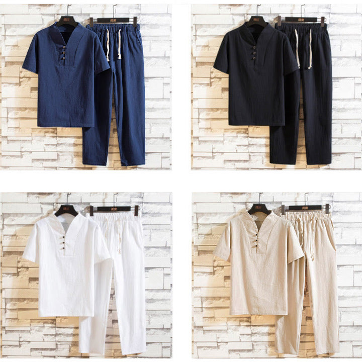 Buddha Stones 2点セット 無地 コットン ボタン 半袖 Tシャツ パンツ メンズ セット - image 13