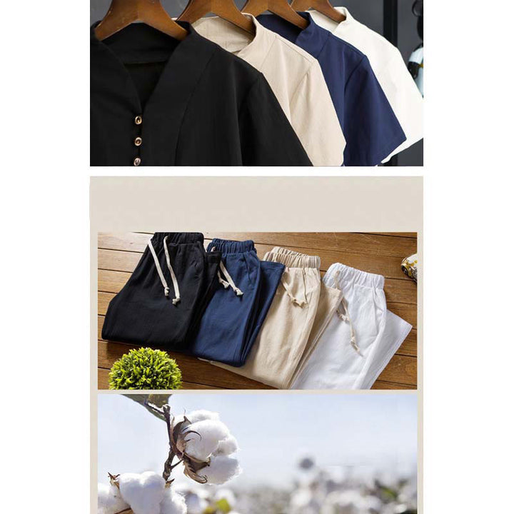 Buddha Stones 2点セット 無地 コットン ボタン 半袖 Tシャツ パンツ メンズ セット - image 14