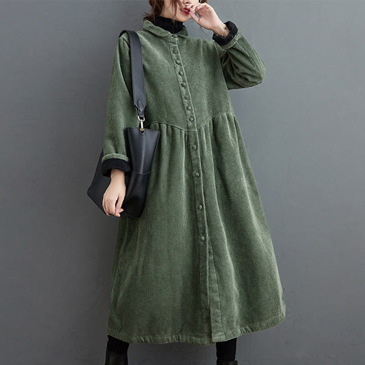 Buddha Stonesプレーンボタン 長袖 レディース コットンコーデュロイ フリース裏地 ポケット付きコート - image 15