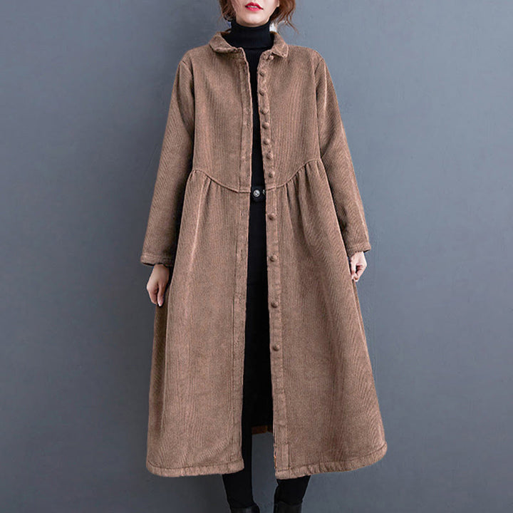 Buddha Stonesプレーンボタン 長袖 レディース コットンコーデュロイ フリース裏地 ポケット付きコート - image 26