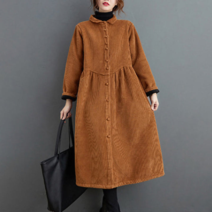 Buddha Stonesプレーンボタン 長袖 レディース コットンコーデュロイ フリース裏地 ポケット付きコート - image 17