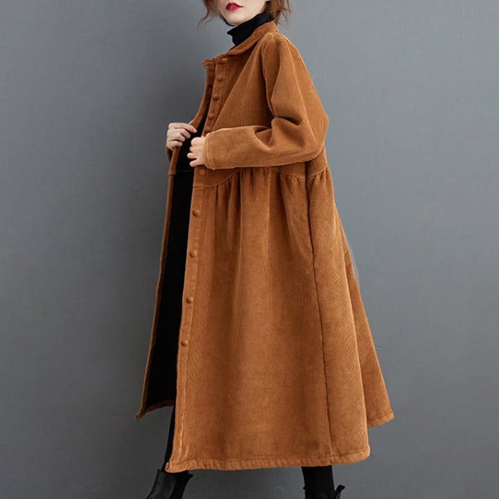 Buddha Stonesプレーンボタン 長袖 レディース コットンコーデュロイ フリース裏地 ポケット付きコート - image 20