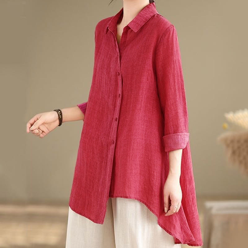Buddha Stones不規則なデザインボタン 長袖 レディース コットンシャツ - ホットピンク - US12、 UK/AU16、 EU44 (3XL) - image 6