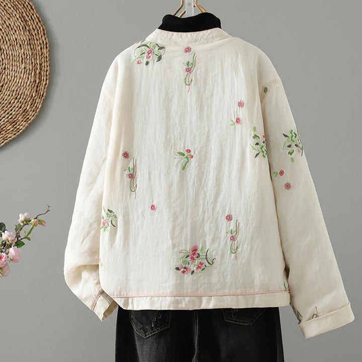 Buddha Stonesの花刺繍レディース長袖コットンパッド入りジャケット（ポケット付き） - image 2