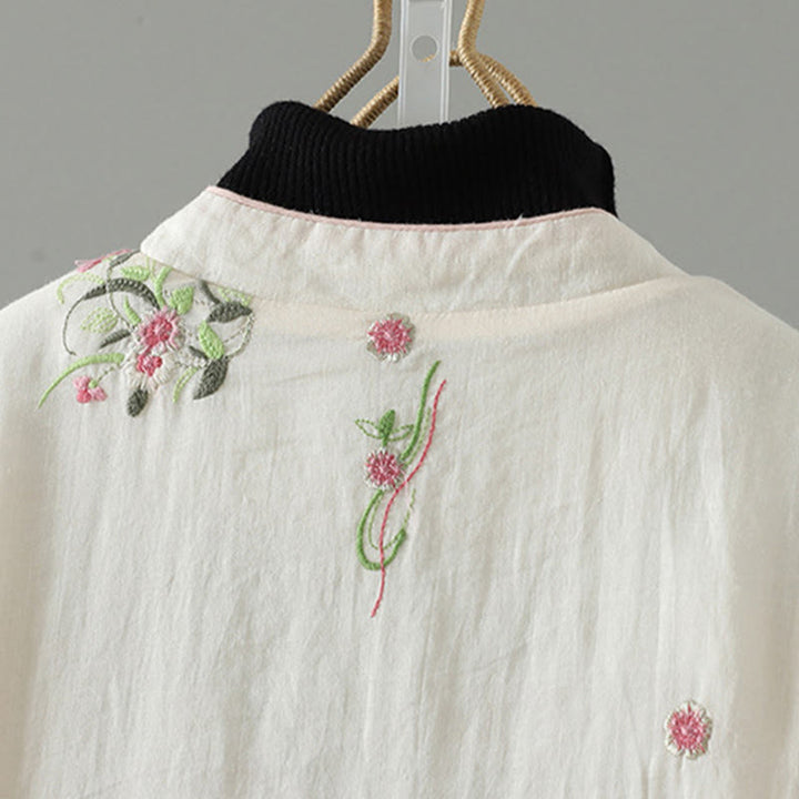 Buddha Stonesの花刺繍レディース長袖コットンパッド入りジャケット（ポケット付き） - image 4