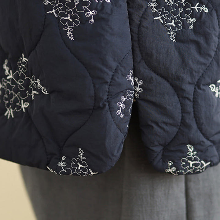 Buddha Stones刺繍入りカエルボタンレディースノースリーブコットンベストウエストコートポケット付き - image 5