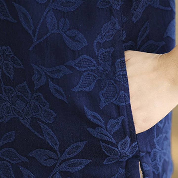 Buddha Stonesジャカード柄フロッグボタンレディースノースリーブコットンベストウエストコートポケット付き - image 9