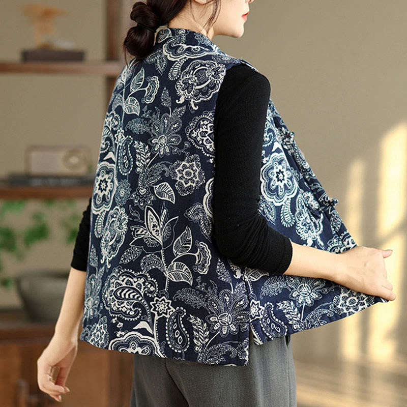 Buddha Stonesのカエルボタンレディースノースリーブコットンベストウエストコートポケット付き - image 4