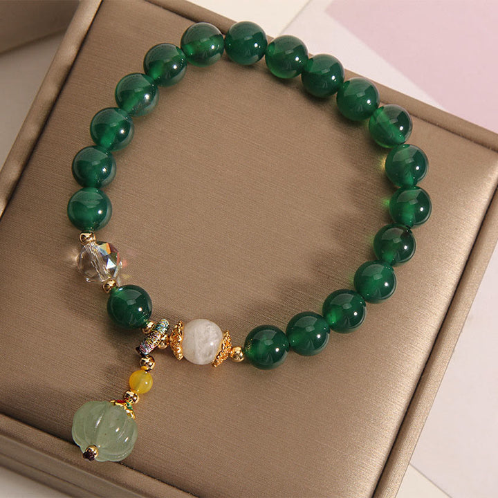 Buddha Stonesグリーンクリスタル パンプキンビーズ リラックス カームブレスレット - image 3