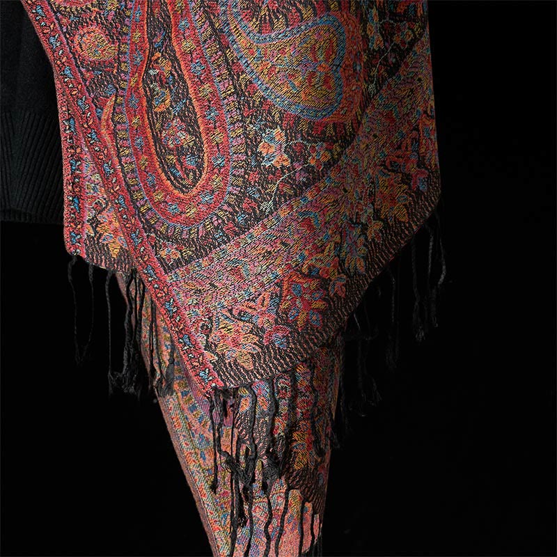 Buddha Stones春 ブラウン カシューナッツ 花 葉 柄 タッセル ソフト スカーフ ショール - image 5