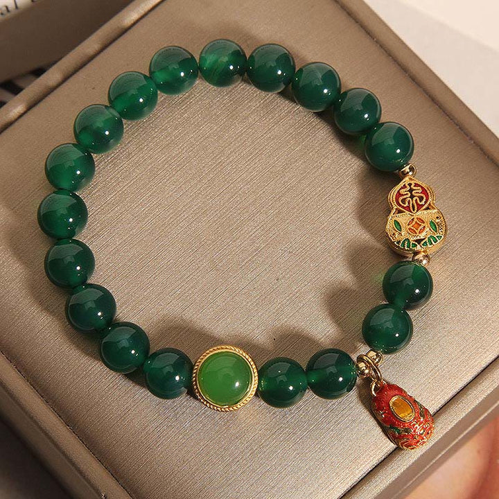 Buddha Stones天然緑瑪瑙 ひょうたん 虎の靴模様 希望のブレスレット - image 3
