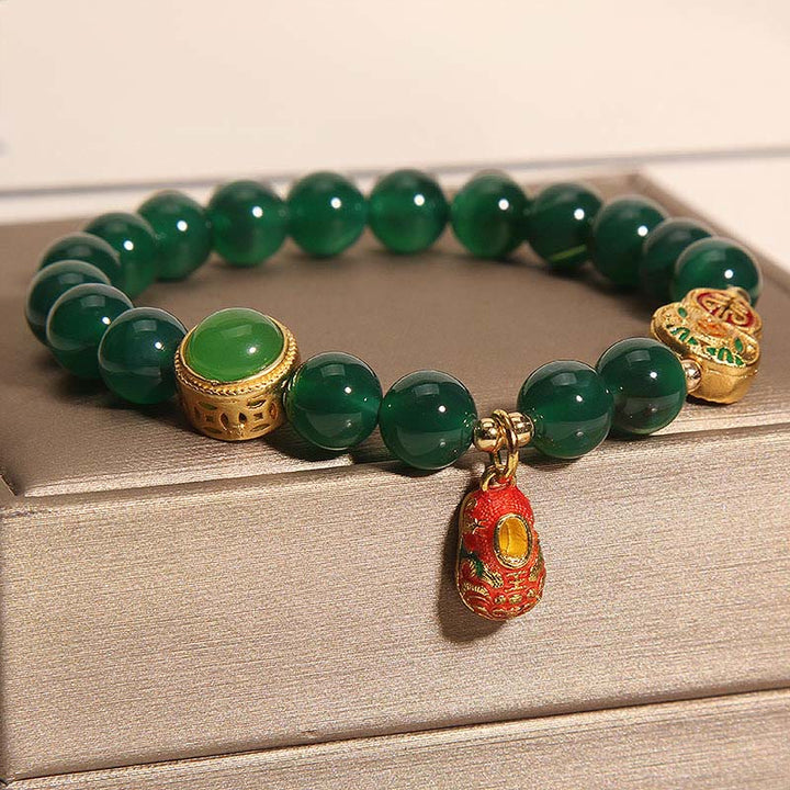 Buddha Stones天然緑瑪瑙 ひょうたん 虎の靴模様 希望のブレスレット - image 2