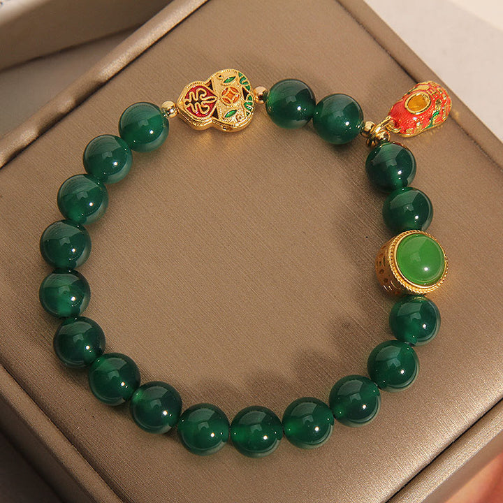 Buddha Stones天然緑瑪瑙 ひょうたん 虎の靴模様 希望のブレスレット - image 4