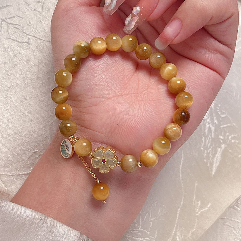 Buddha Stones天然ゴールデンタイガーアイベルフラワー勇気ブレスレット - image 10